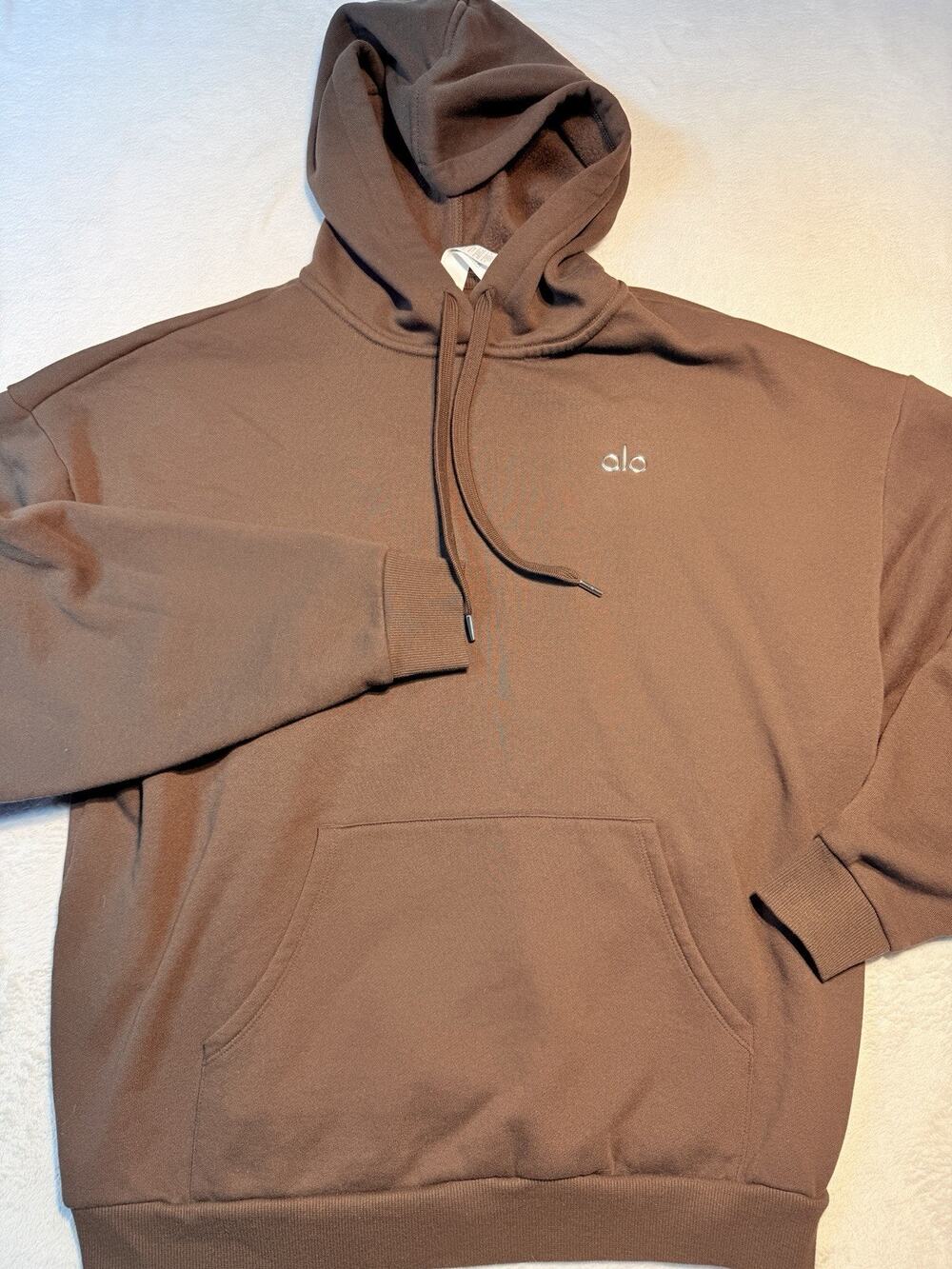 Alo Yoga Accolade Hoodie Sweatshirt Espresso Brown Fleece Pullover Unisex Sz Lg
